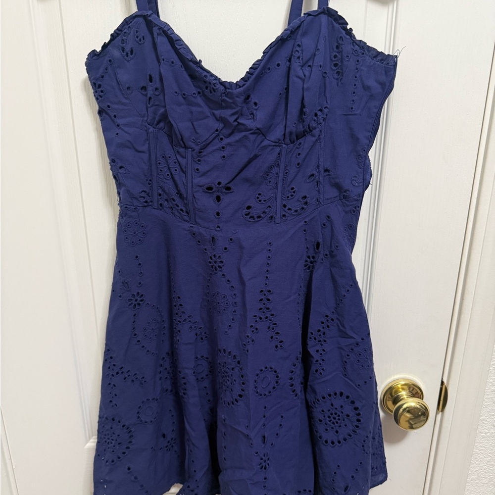 Iris Deep Blue Eyelet Dress